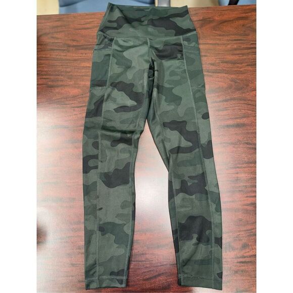 90 Degree By Reflex Dark Green Camouflage Athletic Leggings with Pockets Small - Picture 1 of 8